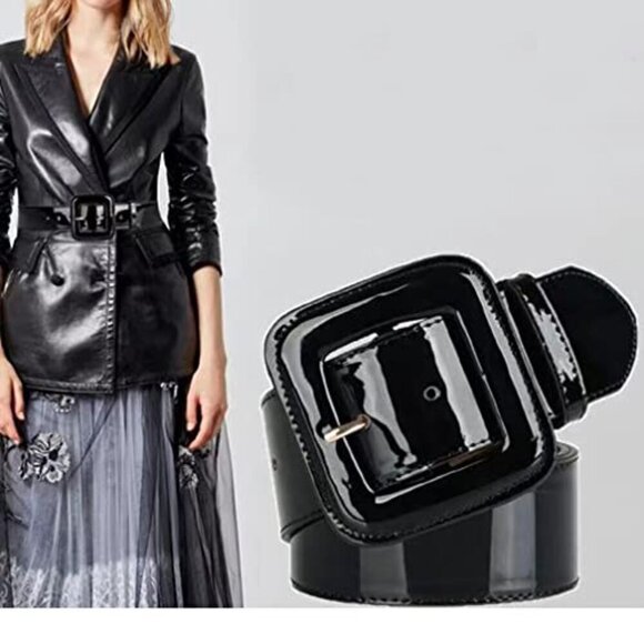 Wide Patent Leather Belt Adjustable 27-37\